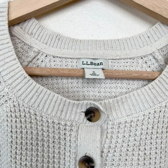 L.L.Bean Womens Small Organic Cotton  Crew Neck Button Neck Waffle Knit Sweater - Picture 12 of 16